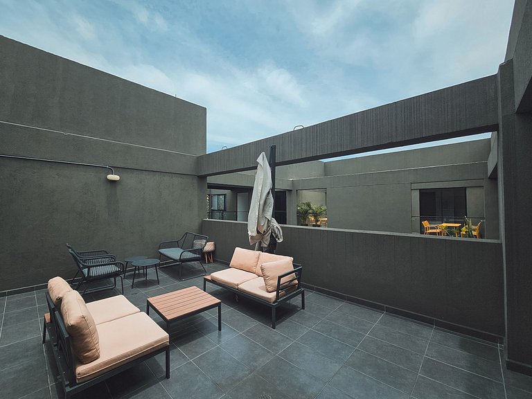 Loft con 2 camas y vista al jardín