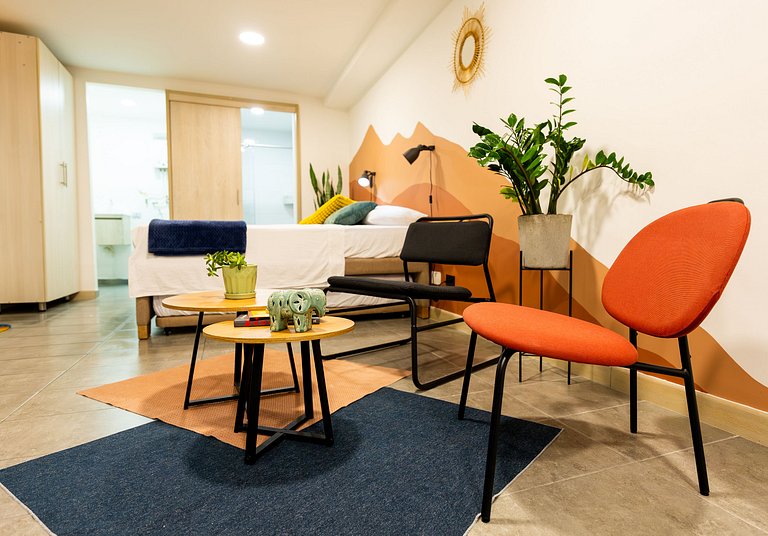 Loft con 2 camas y vista al jardín