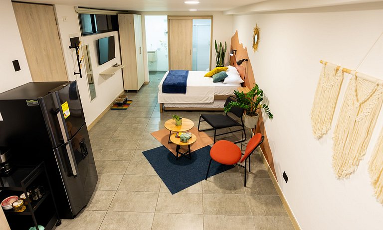 Loft con 2 camas y vista al jardín