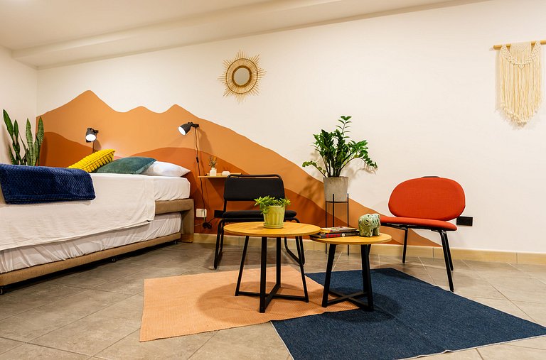 Loft con 2 camas y vista al jardín