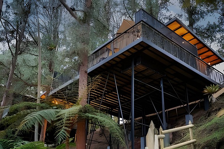 Cabaña elevada en el bosque | Jacuzzi | Represa