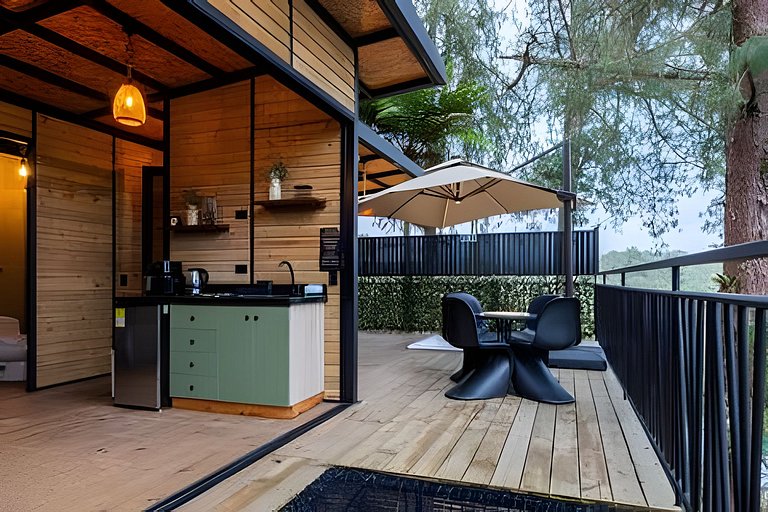 Cabaña elevada en el bosque | Jacuzzi | Represa