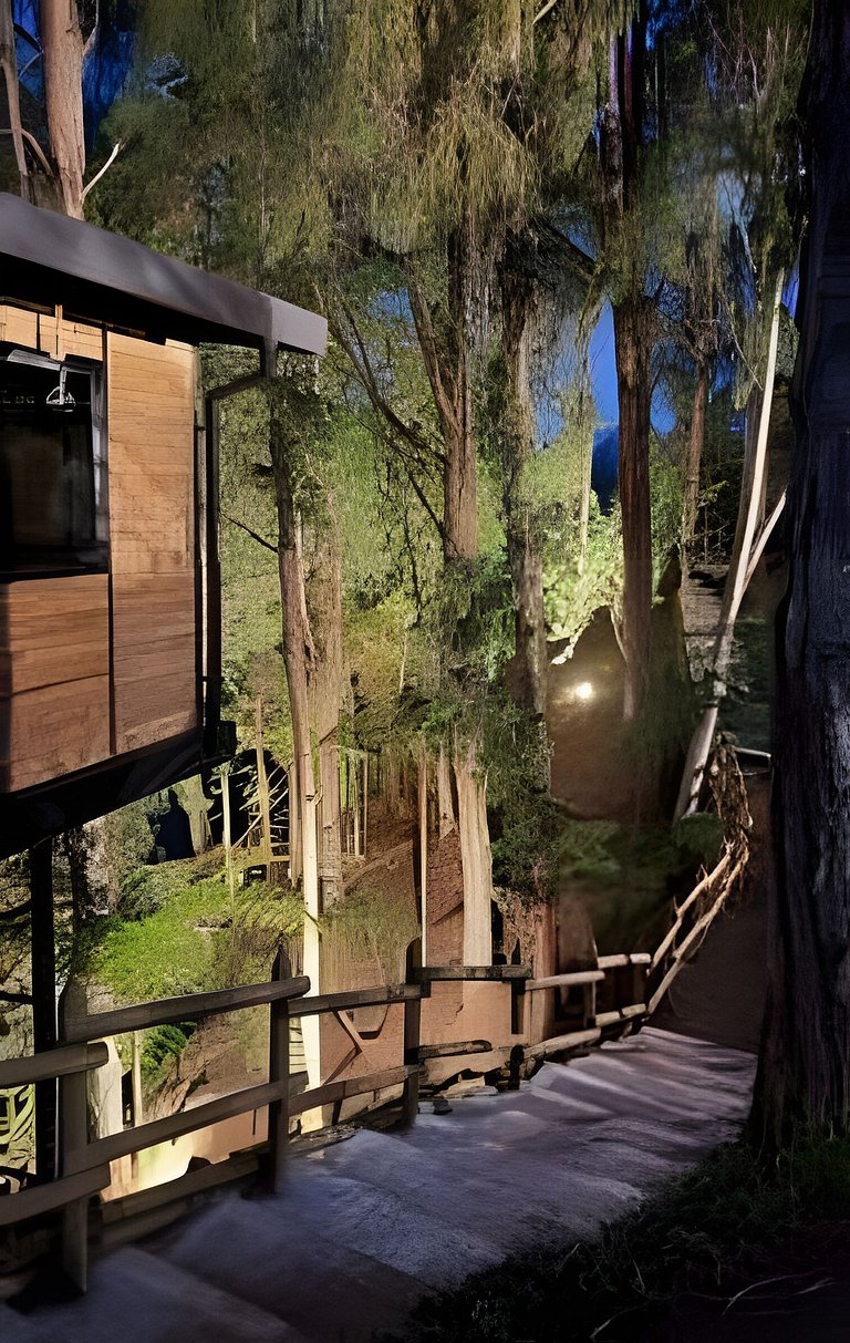 Cabaña en el bosque con jacuzzi y vista al embalse